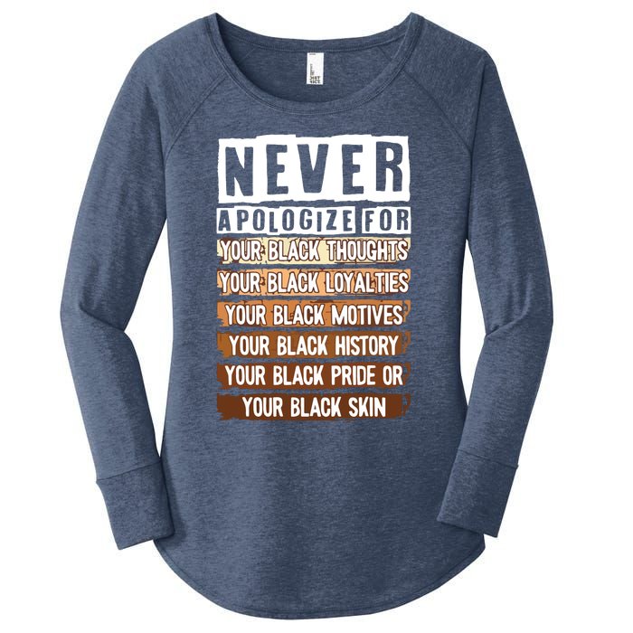 Never Apologize Black History Month BLM Melanin Pride Afro Women's Perfect Tri Tunic Long Sleeve Shirt