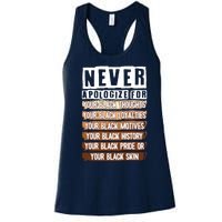 Never Apologize Black History Month BLM Melanin Pride Afro Women's Racerback Tank