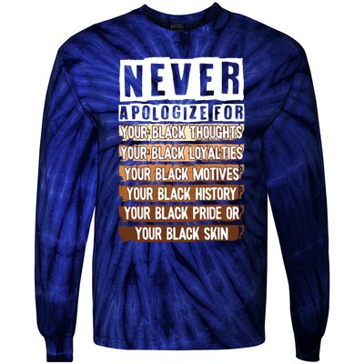 Never Apologize Black History Month BLM Melanin Pride Afro Tie-Dye Long Sleeve Shirt