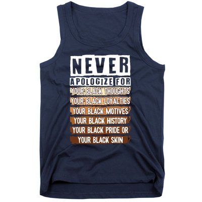 Never Apologize Black History Month BLM Melanin Pride Afro Tank Top