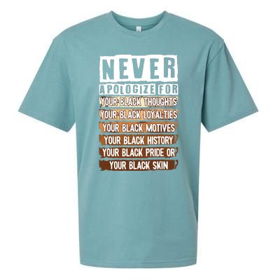 Never Apologize Black History Month BLM Melanin Pride Afro Sueded Cloud Jersey T-Shirt