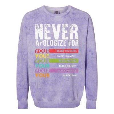 Never Apologize Black History Month BLM Melanin Pride Afro Colorblast Crewneck Sweatshirt