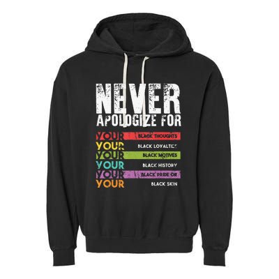 Never Apologize Black History Month BLM Melanin Pride Afro Garment-Dyed Fleece Hoodie