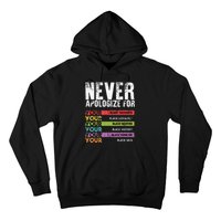 Never Apologize Black History Month BLM Melanin Pride Afro Hoodie