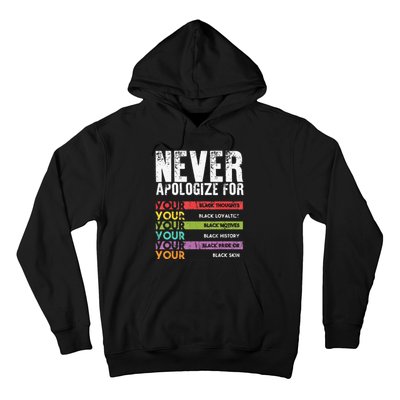 Never Apologize Black History Month BLM Melanin Pride Afro Hoodie