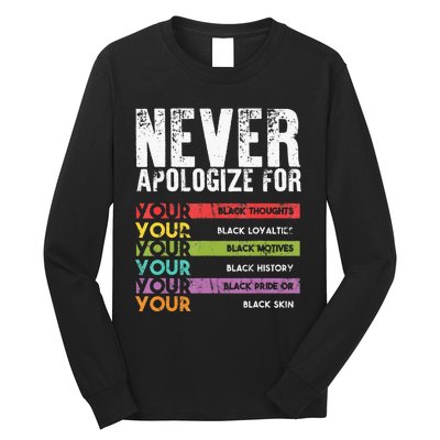 Never Apologize Black History Month BLM Melanin Pride Afro Long Sleeve Shirt