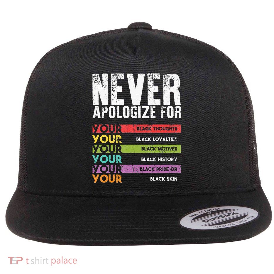 Never Apologize Black History Month BLM Melanin Pride Afro Flatbill Hat