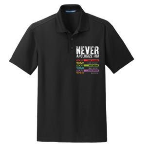 Never Apologize Black History Month BLM Melanin Pride Afro Dry Zone Grid Polo