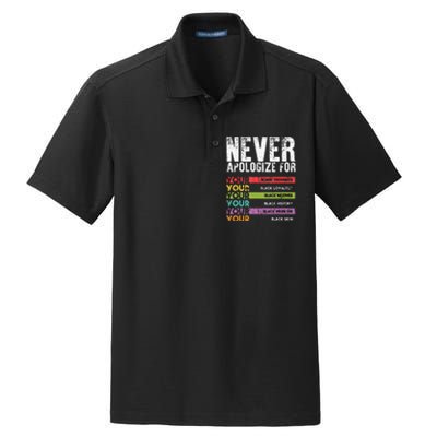 Never Apologize Black History Month BLM Melanin Pride Afro Dry Zone Grid Polo