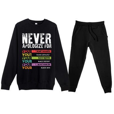 Never Apologize Black History Month BLM Melanin Pride Afro Premium Crewneck Sweatsuit Set