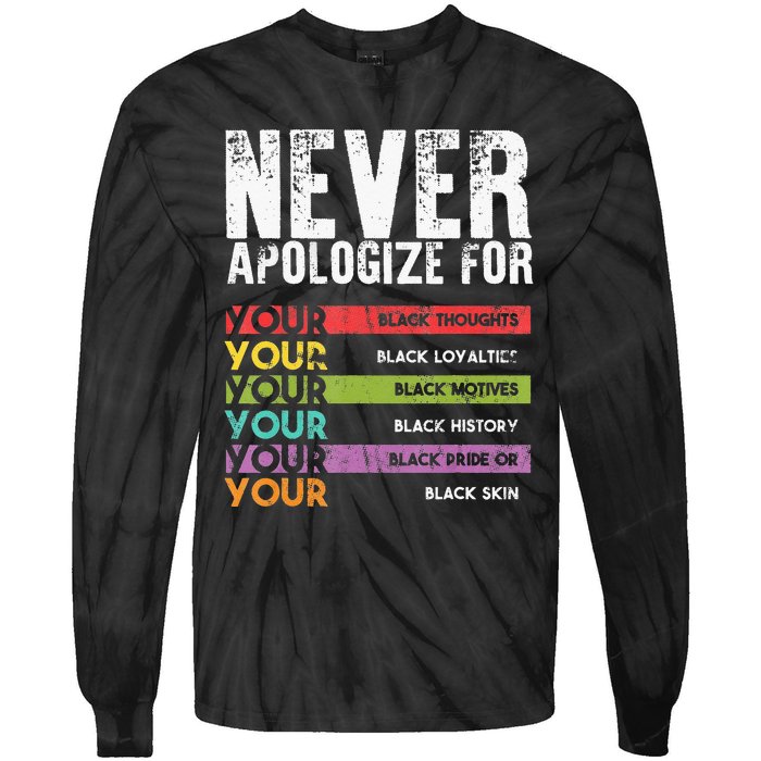 Never Apologize Black History Month BLM Melanin Pride Afro Tie-Dye Long Sleeve Shirt