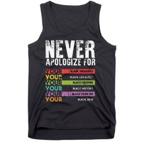 Never Apologize Black History Month BLM Melanin Pride Afro Tank Top