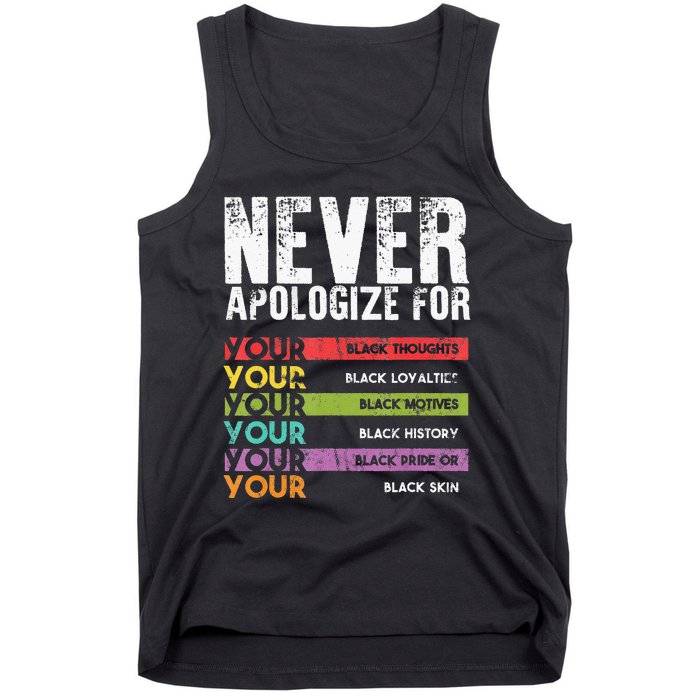 Never Apologize Black History Month BLM Melanin Pride Afro Tank Top