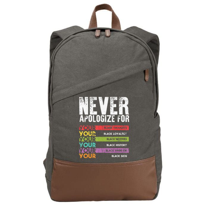 Never Apologize Black History Month BLM Melanin Pride Afro Cotton Canvas Backpack