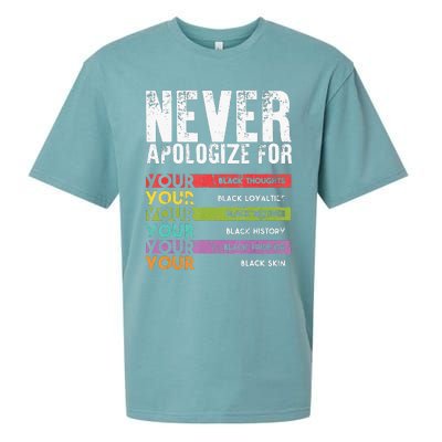 Never Apologize Black History Month BLM Melanin Pride Afro Sueded Cloud Jersey T-Shirt