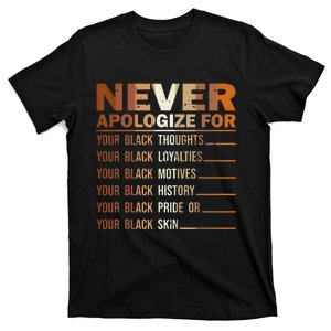 Never Apologize Black History Month BLM Melanin Pride Afro T-Shirt