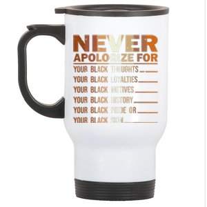 Never Apologize Black History Month BLM Melanin Pride Afro Stainless Steel Travel Mug