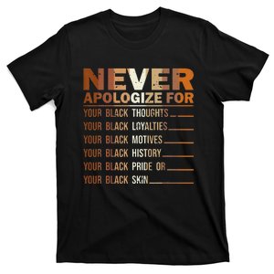 Never Apologize Black History Month BLM Melanin Pride Afro T-Shirt