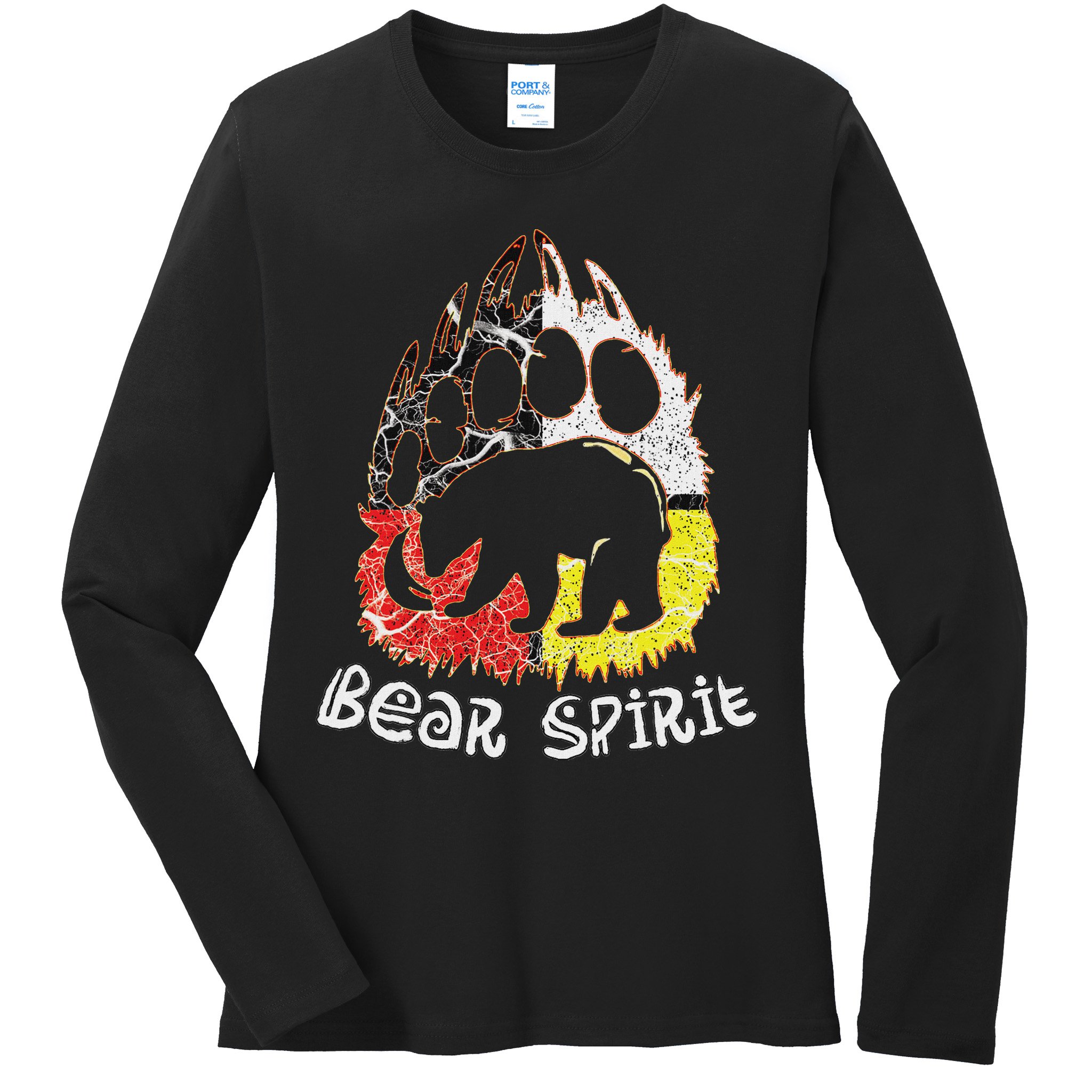 Native American Bear Spirit, Bear Paw Ladies Long Sleeve Shirt