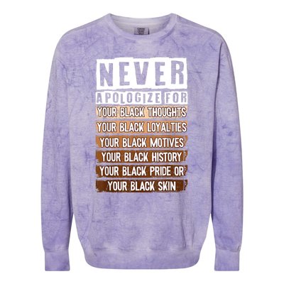 Never Apologize Black History Month BLM Melanin Pride Afro Colorblast Crewneck Sweatshirt