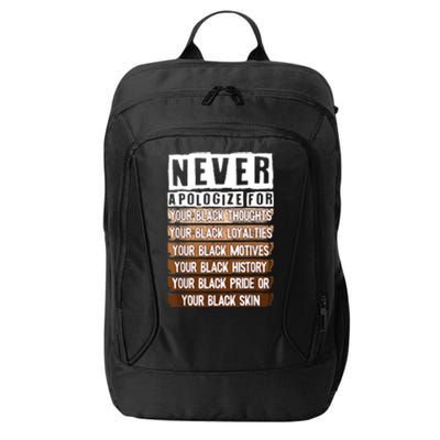 Never Apologize Black History Month BLM Melanin Pride Afro City Backpack