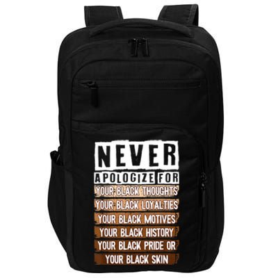 Never Apologize Black History Month BLM Melanin Pride Afro Impact Tech Backpack