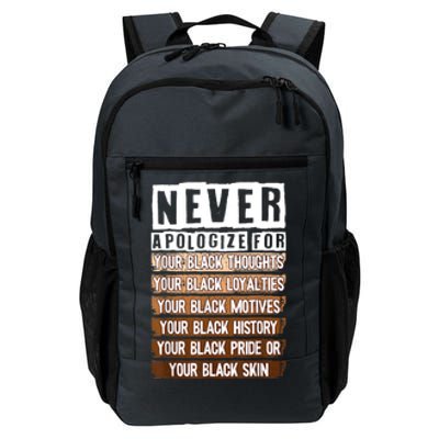 Never Apologize Black History Month BLM Melanin Pride Afro Daily Commute Backpack