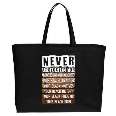 Never Apologize Black History Month BLM Melanin Pride Afro Cotton Canvas Jumbo Tote