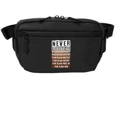 Never Apologize Black History Month BLM Melanin Pride Afro Crossbody Pack