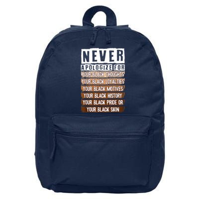 Never Apologize Black History Month BLM Melanin Pride Afro 16 in Basic Backpack