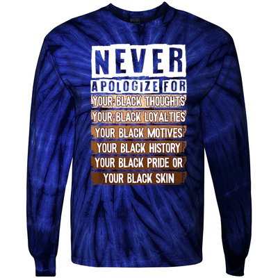 Never Apologize Black History Month BLM Melanin Pride Afro Tie-Dye Long Sleeve Shirt