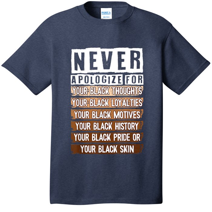 Never Apologize Black History Month BLM Melanin Pride Afro T-Shirt