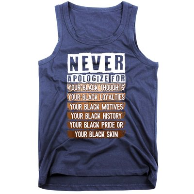 Never Apologize Black History Month BLM Melanin Pride Afro Tank Top