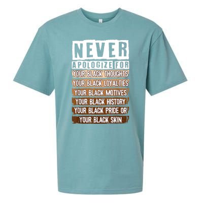 Never Apologize Black History Month BLM Melanin Pride Afro Sueded Cloud Jersey T-Shirt