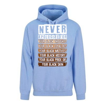 Never Apologize Black History Month BLM Melanin Pride Afro Unisex Surf Hoodie