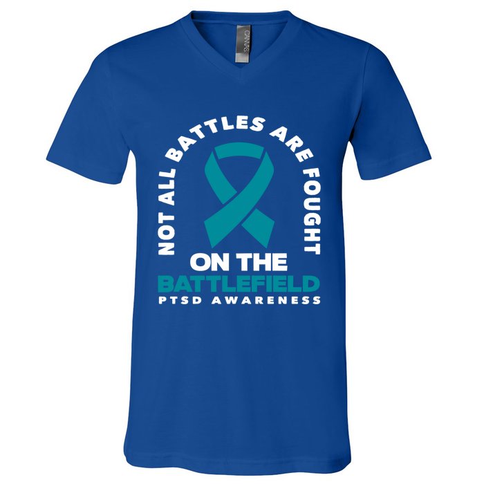 Not All Battles Ptsd Fighter Ptsd Awareness Gift V-Neck T-Shirt