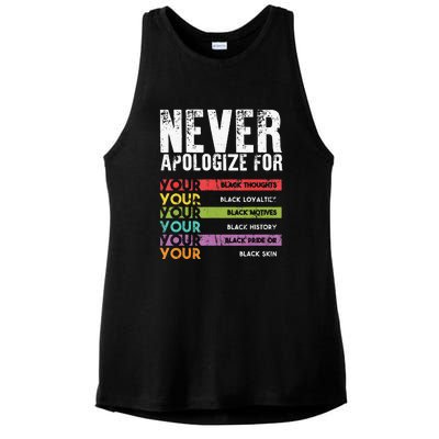 Never Apologize Black History Month BLM Melanin Pride Ladies PosiCharge Tri-Blend Wicking Tank