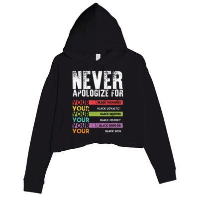 Never Apologize Black History Month BLM Melanin Pride Crop Fleece Hoodie