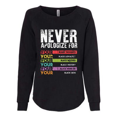 Never Apologize Black History Month BLM Melanin Pride Womens California Wash Sweatshirt