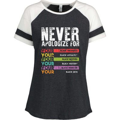 Never Apologize Black History Month BLM Melanin Pride Enza Ladies Jersey Colorblock Tee