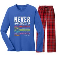 Never Apologize Black History Month BLM Melanin Pride Women's Long Sleeve Flannel Pajama Set 