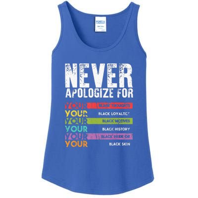 Never Apologize Black History Month BLM Melanin Pride Ladies Essential Tank