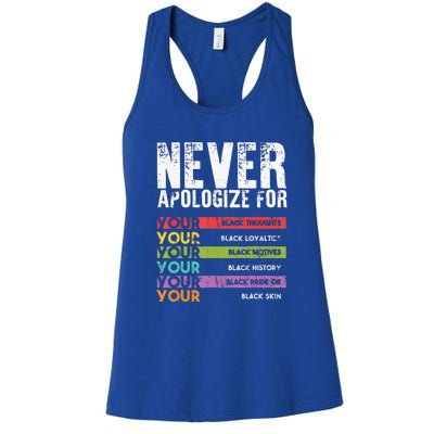 Never Apologize Black History Month BLM Melanin Pride Women's Racerback Tank