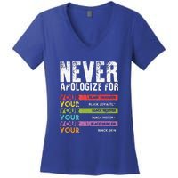 Never Apologize Black History Month BLM Melanin Pride Women's V-Neck T-Shirt