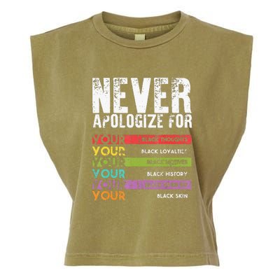 Never Apologize Black History Month BLM Melanin Pride Garment-Dyed Women's Muscle Tee