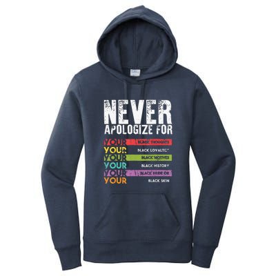 Never Apologize Black History Month BLM Melanin Pride Women's Pullover Hoodie