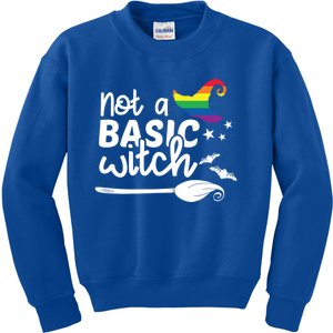 Not A Basic Witch Rainbow Witch Lgbt Halloween Lesbian Pride Gift Kids Sweatshirt