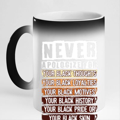 Never Apologize Black History Month Blm Melanin Pride Afro 11oz Black Color Changing Mug