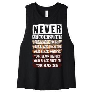 Never Apologize Black History Month Blm Melanin Pride Afro Women's Racerback Cropped Tank