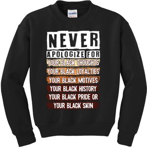 Never Apologize Black History Month Blm Melanin Pride Afro Kids Sweatshirt